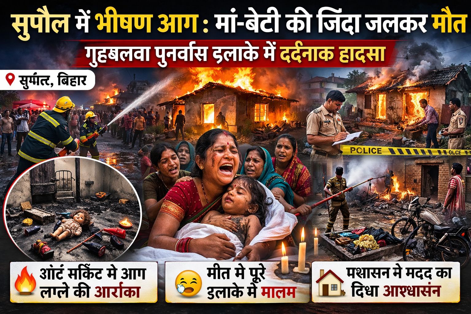 सुपौल में भीषण अग्निकांड